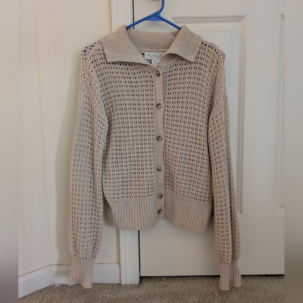 Light Academia Rachel Zoe cream collared crochet sweater
